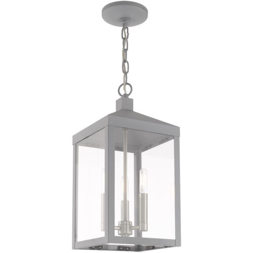 8.25 inch 3 Light Nordic Gray Outdoor Pendant Lantern with Clear Glass Shade-Lighting LumensLantern