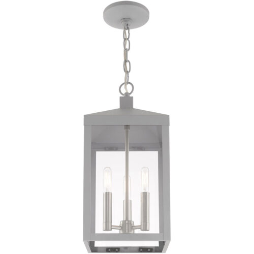 8.25 inch 3 Light Nordic Gray Outdoor Pendant Lantern with Clear Glass Shade-Lighting LumensLantern