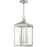 8.25 Sq. inch 3 Light Brushed Nickel Outdoor Pendant Lantern with Clear Glass Shade-Lighting LumensLantern