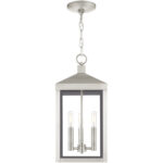 8.25 Sq. inch 3 Light Brushed Nickel Outdoor Pendant Lantern with Clear Glass Shade-Lighting LumensLantern