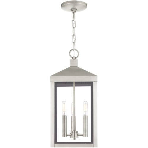 8.25 Sq. inch 3 Light Brushed Nickel Outdoor Pendant Lantern with Clear Glass Shade-Lighting LumensLantern