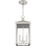 8.25 Sq. inch 3 Light Brushed Nickel Outdoor Pendant Lantern with Clear Glass Shade-Lighting LumensLantern