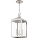 8.25 Sq. inch 3 Light Brushed Nickel Outdoor Pendant Lantern with Clear Glass Shade-Lighting LumensLantern