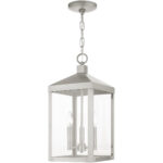 8.25 Sq. inch 3 Light Brushed Nickel Outdoor Pendant Lantern with Clear Glass Shade-Lighting LumensLantern