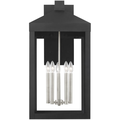 14 inch 5 Light Black Outdoor Wall Lantern with Clear Glass Shade-Lighting LumensLantern