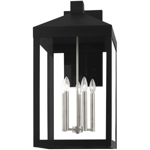 14 inch 5 Light Black Outdoor Wall Lantern with Clear Glass Shade-Lighting LumensLantern