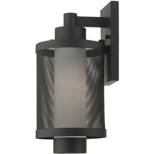 7 inch 1 Light Textured Black Wall Lantern Pendant Lighting Fixture with Opal White Glass Shade-Lighting LumensLantern