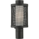 1 Light Textured Black Post Light with Opal White Glass Shade-Lighting LumensOutdoor Wall Lights