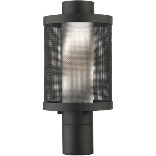 1 Light Textured Black Post Light with Opal White Glass Shade-Lighting LumensOutdoor Wall Lights