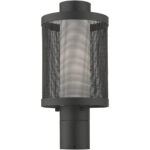 1 Light Textured Black Post Light with Opal White Glass Shade-Lighting LumensOutdoor Wall Lights