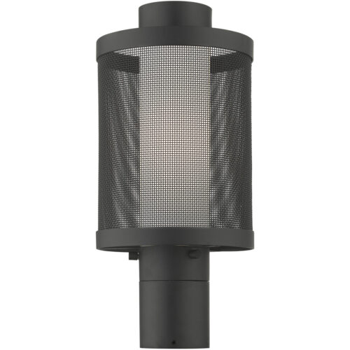 1 Light Textured Black Post Light with Opal White Glass Shade-Lighting LumensOutdoor Wall Lights