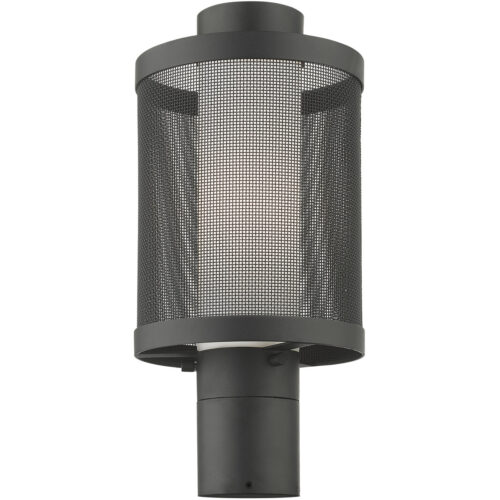 1 Light Textured Black Post Light with Opal White Glass Shade-Lighting LumensOutdoor Wall Lights