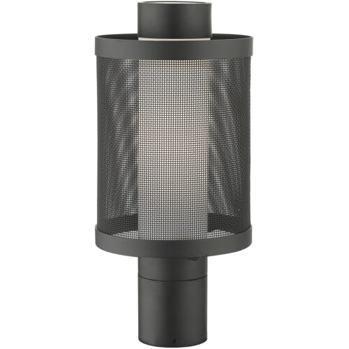 1 Light Textured Black Post Light with Opal White Glass Shade-Lighting LumensOutdoor Wall Lights