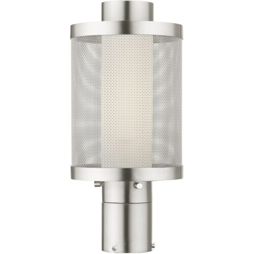 1 Light Brushed Nickel Post Light with Opal White Glass Shade-Lighting LumensOutdoor Wall Lights