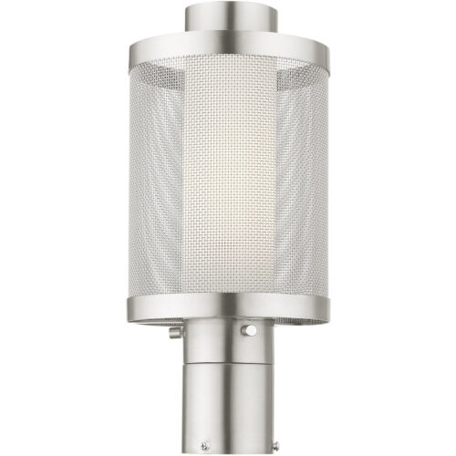 1 Light Brushed Nickel Post Light with Opal White Glass Shade-Lighting LumensOutdoor Wall Lights