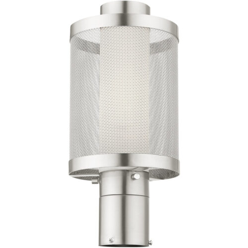 1 Light Brushed Nickel Post Light with Opal White Glass Shade-Lighting LumensOutdoor Wall Lights