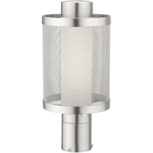 1 Light Brushed Nickel Post Light with Opal White Glass Shade-Lighting LumensOutdoor Wall Lights