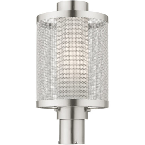 1 Light Brushed Nickel Post Light with Opal White Glass Shade-Lighting LumensOutdoor Wall Lights