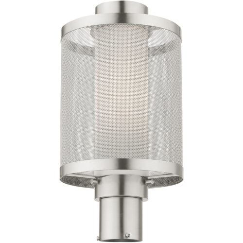 1 Light Brushed Nickel Post Light with Opal White Glass Shade-Lighting LumensOutdoor Wall Lights