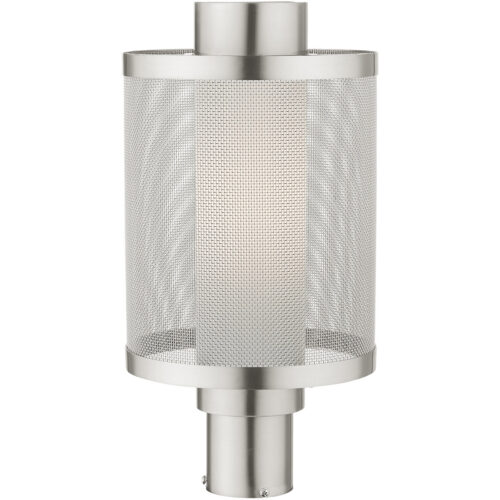 1 Light Brushed Nickel Post Light with Opal White Glass Shade-Lighting LumensOutdoor Wall Lights