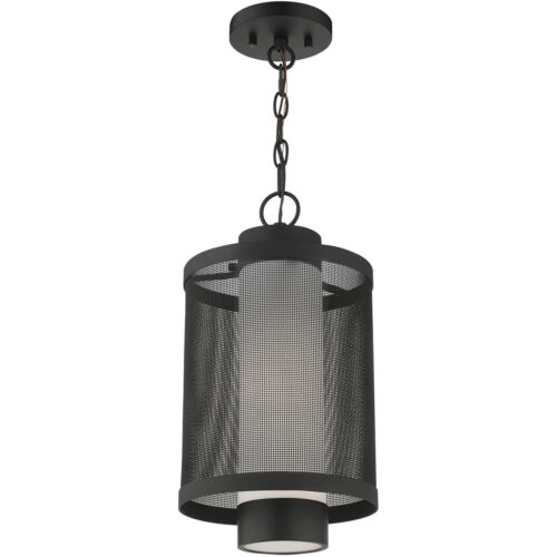 1 Light Textured Black Pendant with Opal White Glass Shade-Lighting LumensPendant Lights