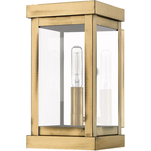 5 inch 1 Light Antique Brass Outdoor Wall Lantern with Clear Glass Shade-Lighting LumensLantern