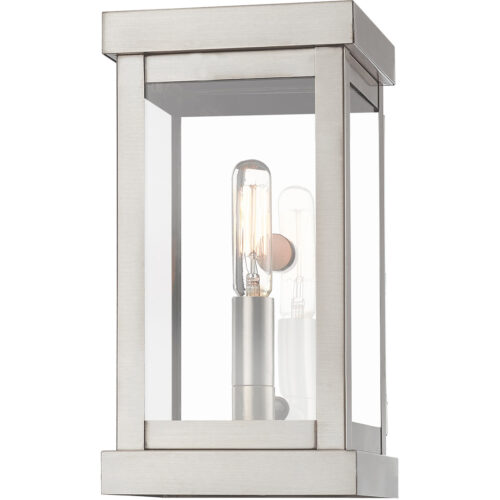 5 inch 1 Light Brushed Nickel Outdoor Wall Lantern with Clear Glass Shade-Lighting LumensLantern