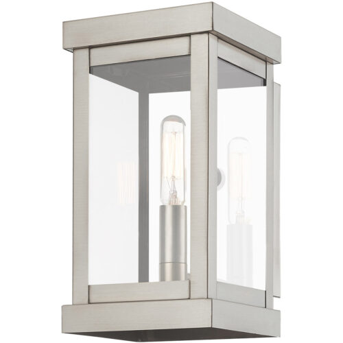 5 inch 1 Light Brushed Nickel Outdoor Wall Lantern with Clear Glass Shade-Lighting LumensLantern