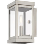 5 inch 1 Light Brushed Nickel Outdoor Wall Lantern with Clear Glass Shade-Lighting LumensLantern