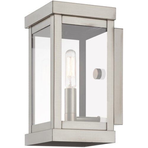 5 inch 1 Light Brushed Nickel Outdoor Wall Lantern with Clear Glass Shade-Lighting LumensLantern