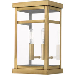 7.5 inch 2 Light Antique Brass Outdoor Wall Lantern with Clear Glass Shade-Lighting LumensLantern