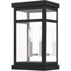 7.5 inch 2 Light Black Outdoor Wall Lantern with Clear Glass Shade-Lighting LumensLantern