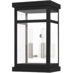 7.5 inch 2 Light Black Outdoor Wall Lantern with Clear Glass Shade-Lighting LumensLantern