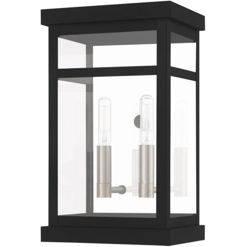 7.5 inch 2 Light Black Outdoor Wall Lantern with Clear Glass Shade-Lighting LumensLantern