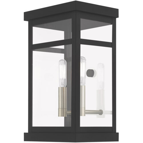 7.5 inch 2 Light Black Outdoor Wall Lantern with Clear Glass Shade-Lighting LumensLantern