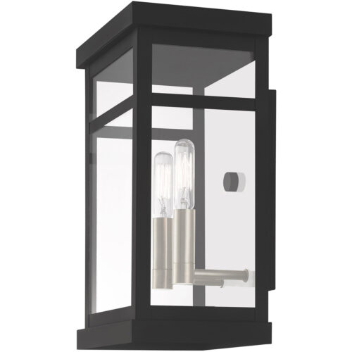 7.5 inch 2 Light Black Outdoor Wall Lantern with Clear Glass Shade-Lighting LumensLantern