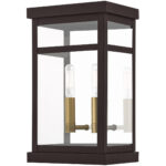 7.5 inch 2 Light Bronze Outdoor Wall Lantern with Clear Glass Shade-Lighting LumensLantern