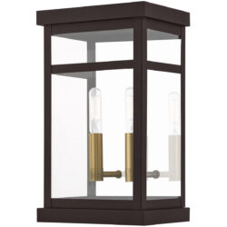 7.5 inch 2 Light Bronze Outdoor Wall Lantern with Clear Glass Shade-Lighting LumensLantern