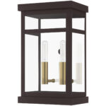 7.5 inch 2 Light Bronze Outdoor Wall Lantern with Clear Glass Shade-Lighting LumensLantern