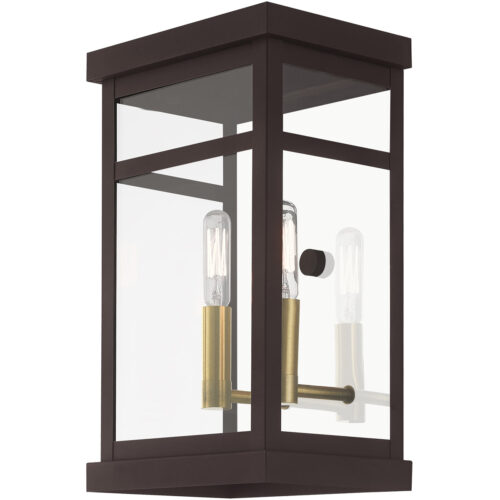 7.5 inch 2 Light Bronze Outdoor Wall Lantern with Clear Glass Shade-Lighting LumensLantern