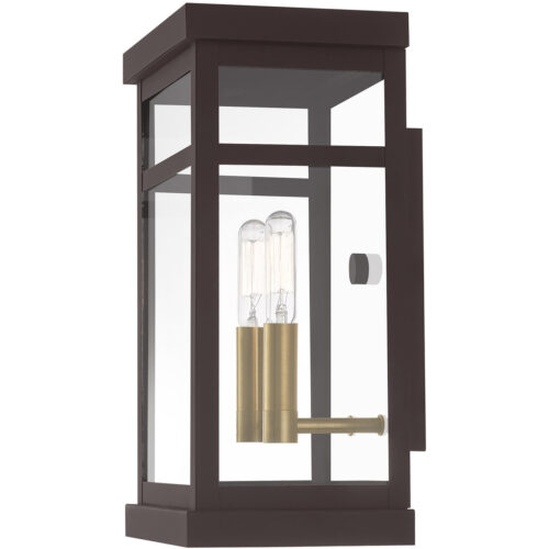 7.5 inch 2 Light Bronze Outdoor Wall Lantern with Clear Glass Shade-Lighting LumensLantern