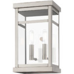 7.5 inch 2 Light Brushed Nickel Outdoor Wall Lantern with Clear Glass Shade-Lighting LumensLantern