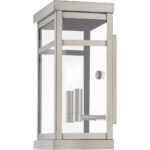 7.5 inch 2 Light Brushed Nickel Outdoor Wall Lantern with Clear Glass Shade-Lighting LumensLantern