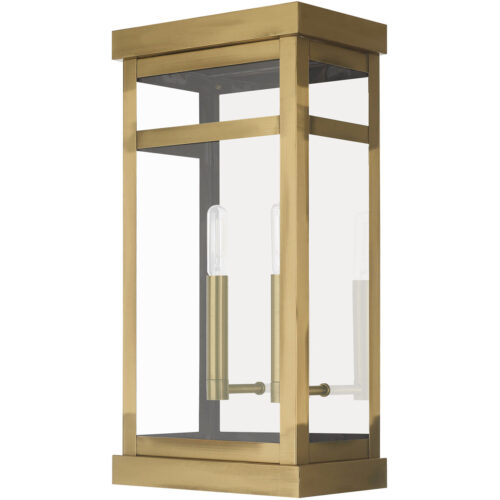 9.25 inch 2 Light Antique Brass Outdoor Wall Lantern with Clear Glass Shade-Lighting LumensLantern