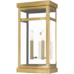 9.25 inch 2 Light Antique Brass Outdoor Wall Lantern with Clear Glass Shade-Lighting LumensLantern