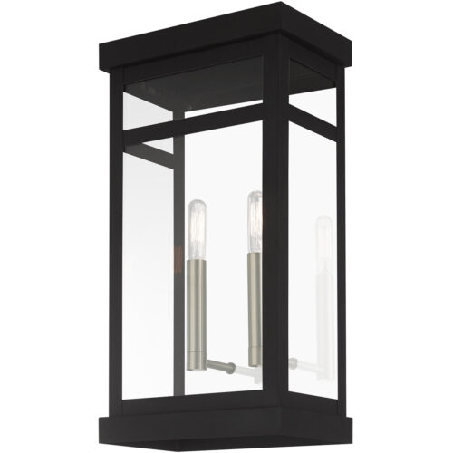 9.25 inch 2 Light Black Outdoor Wall Lantern with Clear Glass Shade-Lighting LumensLantern