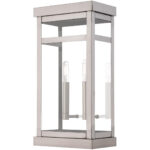 9.25 inch 2 Light Brushed Nickel Outdoor Wall Lantern with Clear Glass Shade-Lighting LumensLantern