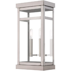 9.25 inch 2 Light Brushed Nickel Outdoor Wall Lantern with Clear Glass Shade-Lighting LumensLantern