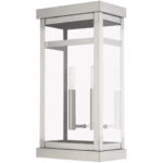 9.25 inch 2 Light Brushed Nickel Outdoor Wall Lantern with Clear Glass Shade-Lighting LumensLantern