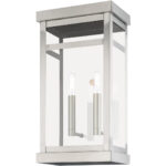 9.25 inch 2 Light Brushed Nickel Outdoor Wall Lantern with Clear Glass Shade-Lighting LumensLantern